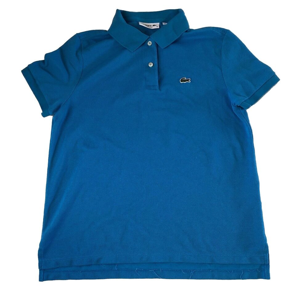 Lacoste Women's Regular Fit Pique Polo Shirt Blue Short Sleeve Size 36 Small